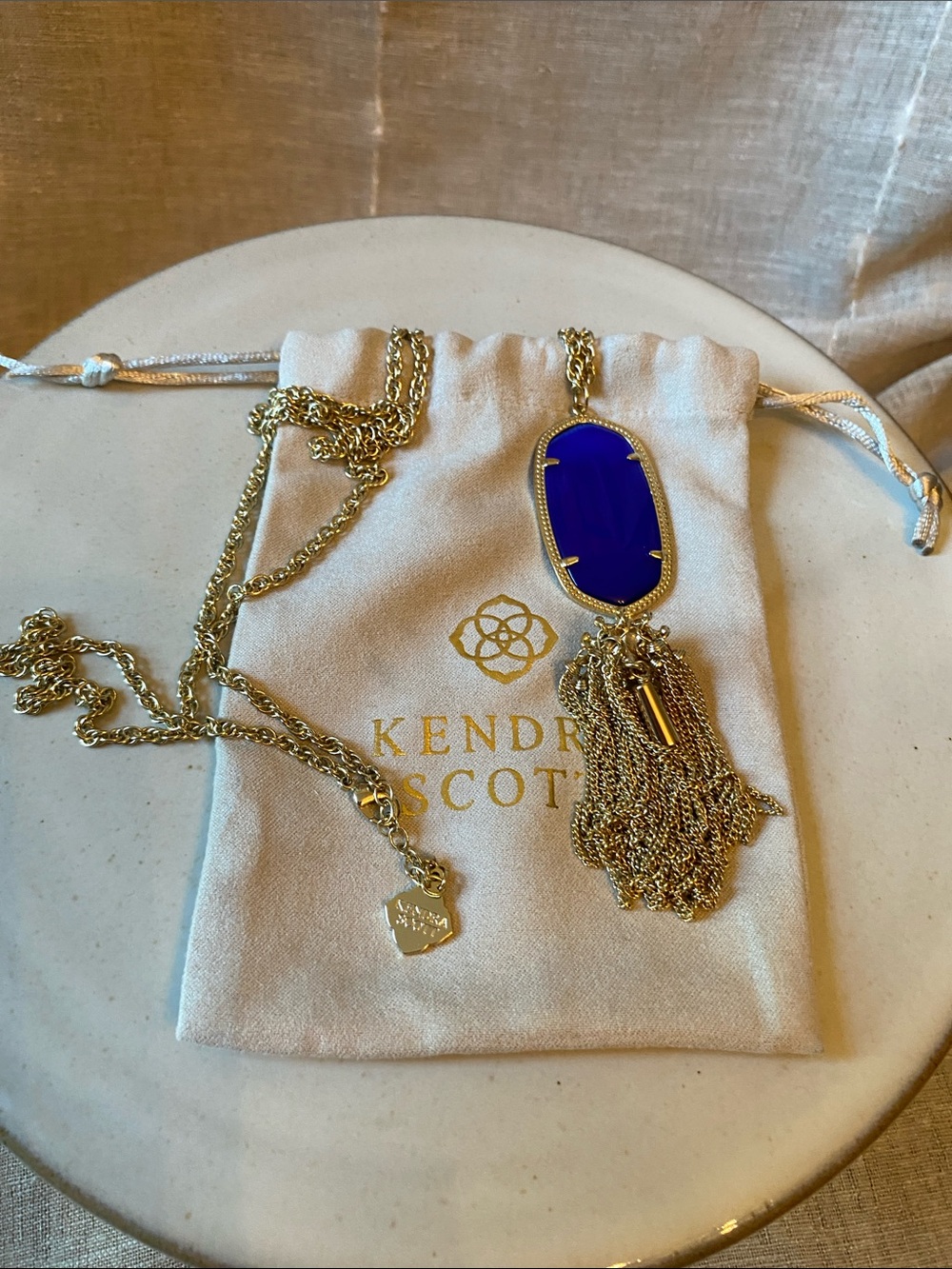 Kendra Scott Rayne Tassel 14k Gold plate Necklace Cobalt Blue Pendant